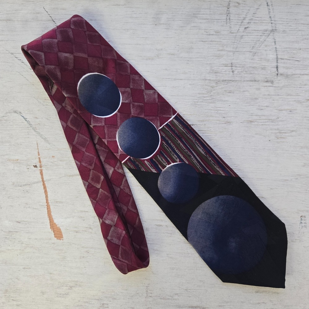 Vintage Pour Monsieur NY Paris Burgundy Diamond‎ Geometric Silk Tie 56" USA